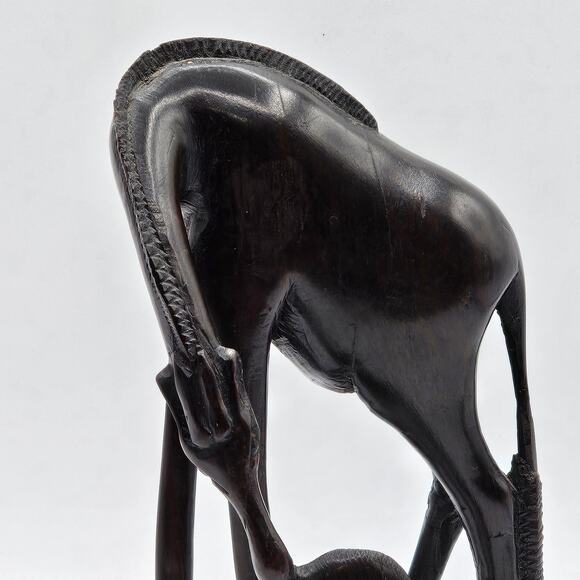 Vintage Ebony Wood Giraffe Sculpture with Baby Calf - Hand Crafted African Art - Picture 3 of 6